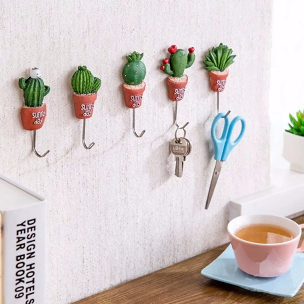 1pc Wall Hook Hanger Funny Simulation Succulent Plants Pot Strong Self-Adhesive Hook Hanger Bag Keys Bathroom Kitchen Sticky Towel Holder Storage Organization (8)