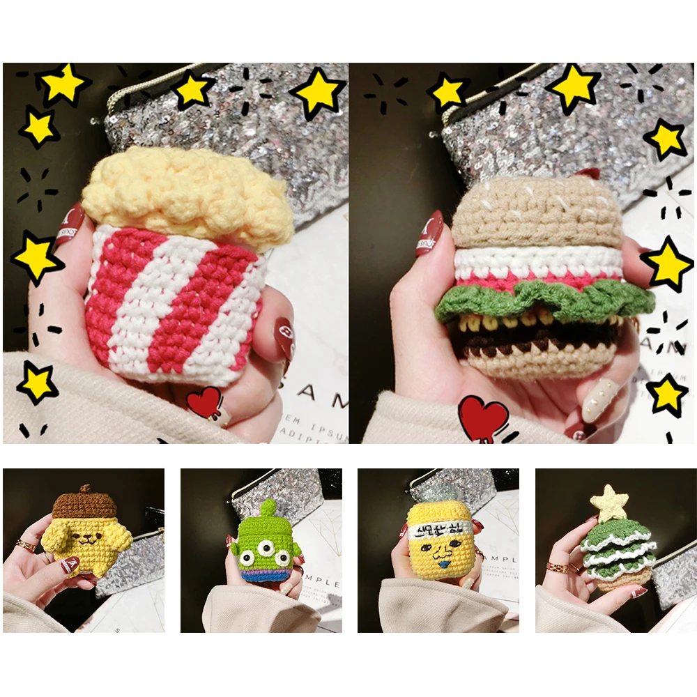 

VirWir Earphone Case Knitted case for Airpods Silicone cover Cute Handmade knitting Protective Case for Apple Airpods air pods