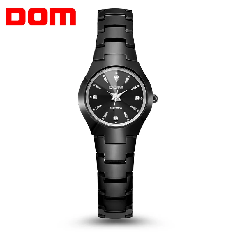 DOM часы для женщин модные повседневные платья Кварцевые часы водонепроницаемые женские роскошные вольфрамовый стальной браслет наручные часы relogio feminino - Цвет: black common