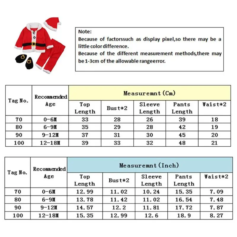 4 шт./компл. одежда на Рождество для малышей Комплект для малышей милые Косплэй костюм мягкое теплое пальто, штаны, шапка, носки для мальчиков и девочек Санта Клаус наряды