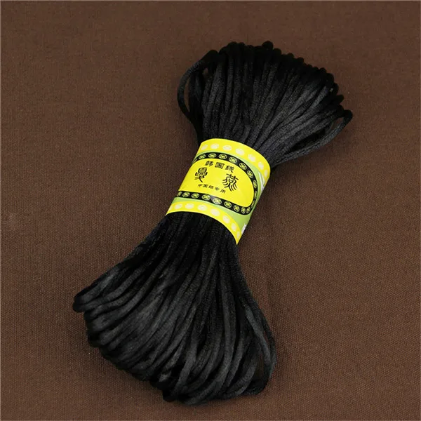 2 мм 20 м атласный шелк китайский узловой шнур оплетенный шнур для изготовления ювелирных изделий Бисероплетение веревка DIY соска цепь аксессуары - Цвет: Black