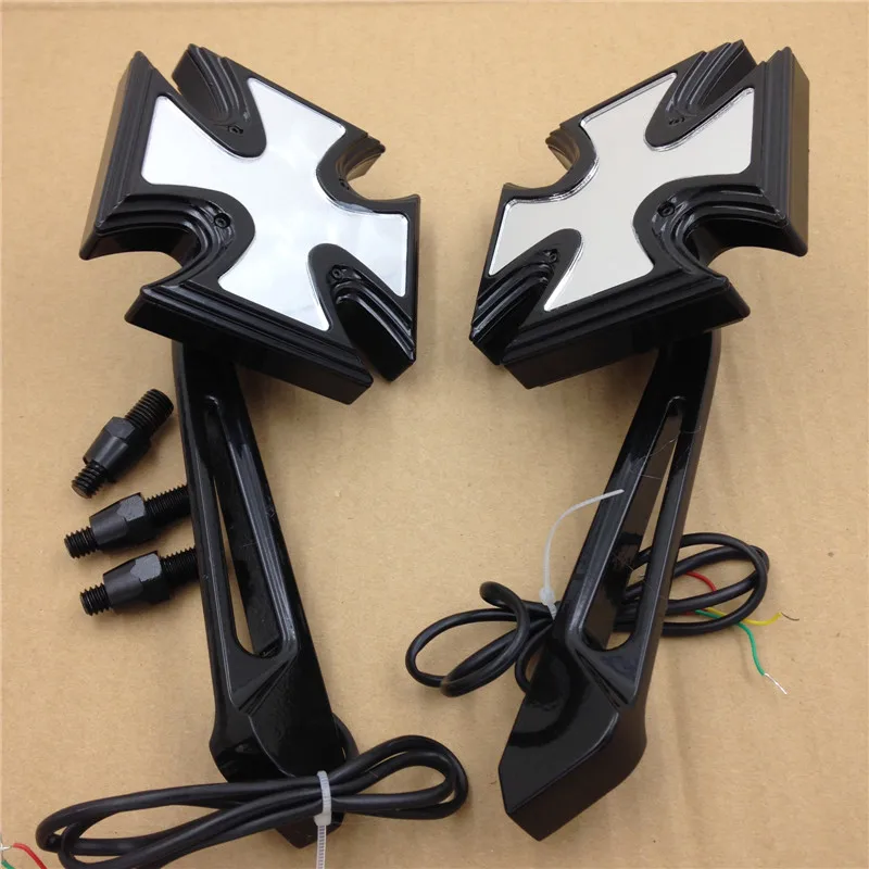 Aftermarket free shipping motorcycle parts Custom LED turn siganl integrated mirror Black