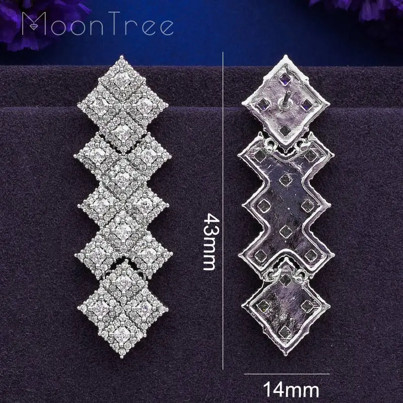 MoonTree 43 мм Роскошные геометрические трендовые кубические циркония женские обручальные серьги-гвоздики ювелирные изделия вечерние подарок