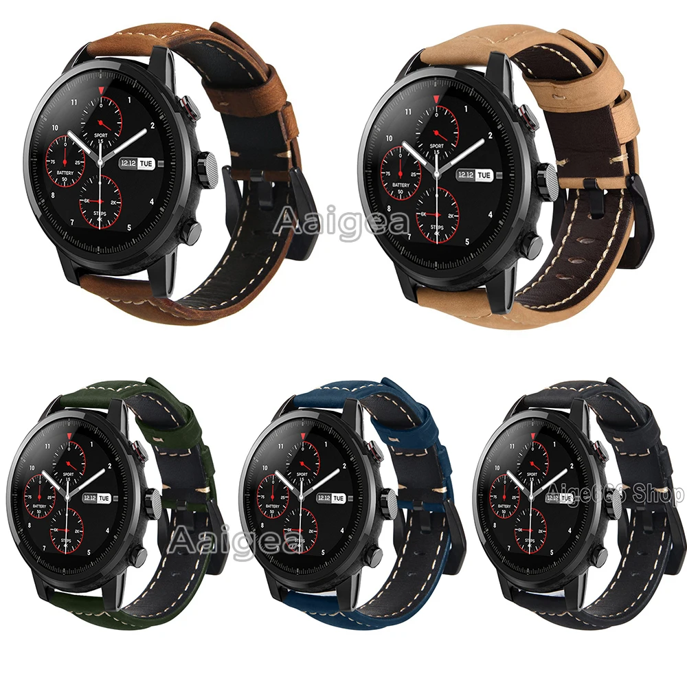 Модные кожаные часы ремешок для Xiaomi Huami Amazfit Strato спортивные часы 2 классическая черная Пряжка замена Браслет ремешок