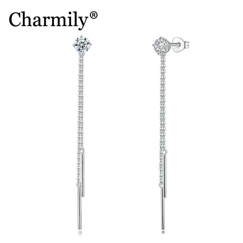 

Charmily Authentic 925 Sterling Silver Irregular Tassels With Clear Cubic Zirconia Drop Earrings For Party Bar Holiday Big Size