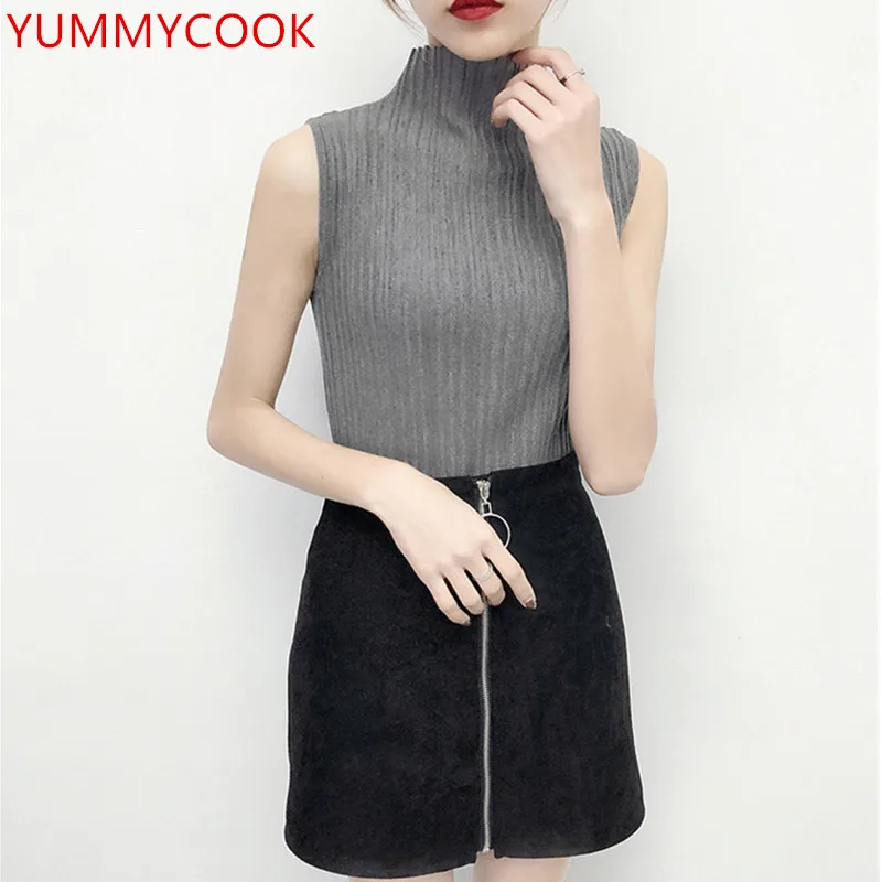 2019 Slim was thinSolid color knitted Half high collar vest Simple wild sleeveless Women's clothing Bottoming sweater A623 | Женская