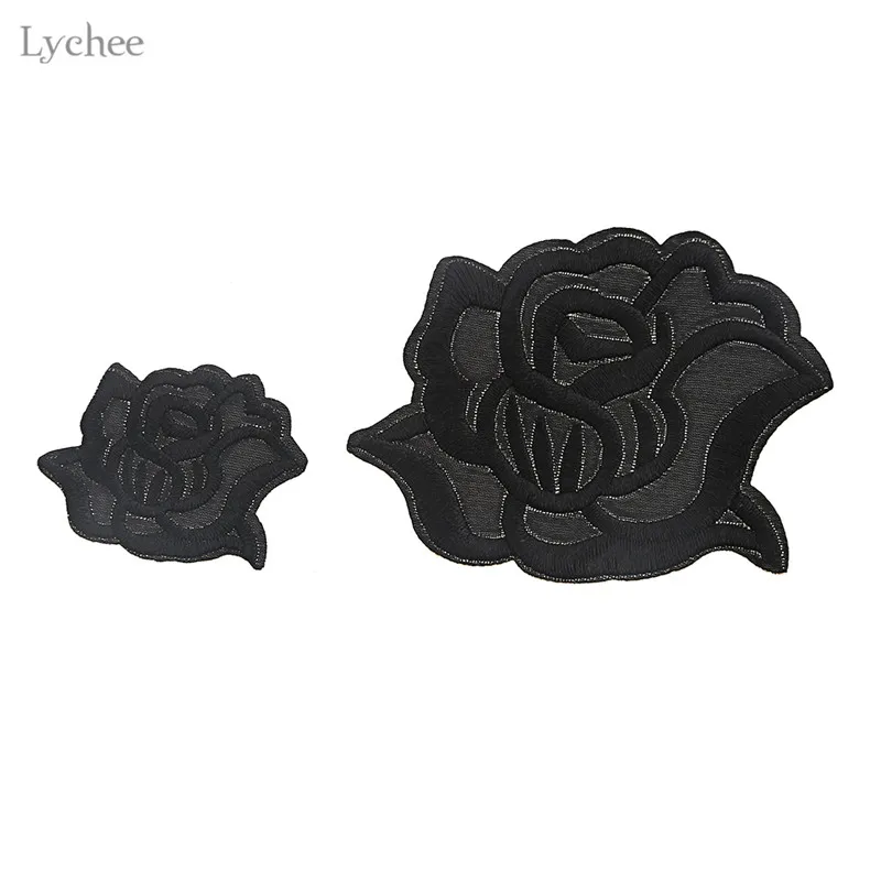 Lychee 10 шт. вышитые черные розы цветок патч наклейки для одежды Железная Аппликация DIY одежда аксессуары для пошива одежды