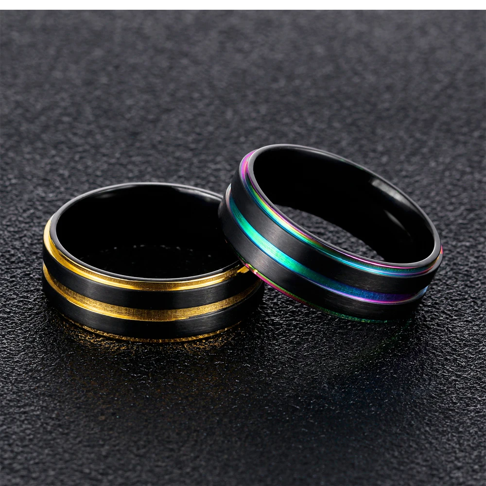 aenine punk black stainless steel men finger ring
