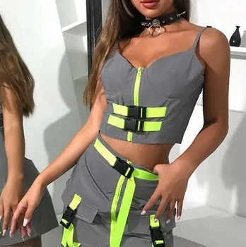 

New personality reflective zipper bag buckle vest and skirt