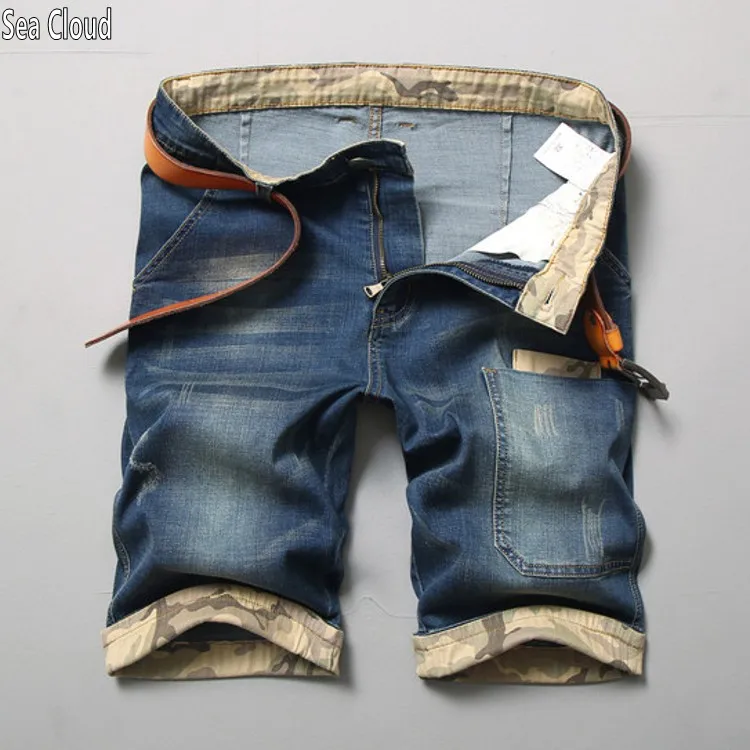 

82 free shipping Summer thin loose plus size patchwork casual military shorts denim short men Straight Jean size 28-48