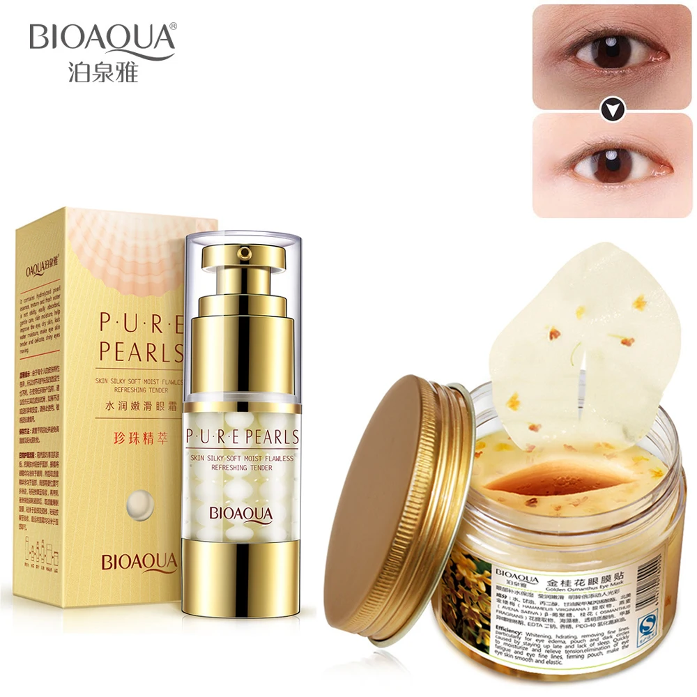 

BIOAQUA Pearl Eye Cream + Gold Osmanthus Eye Mask Collagen Gel Whey Protein Anti Puffiness Remove Dark circles Eye Skin Care Set