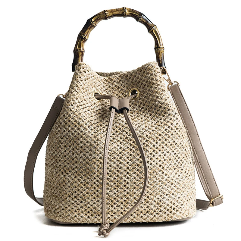 

straw bagSummer new straw beach bag fashion tide bamboo section portable bucket-shaped woven handbags shoulder diagonal package