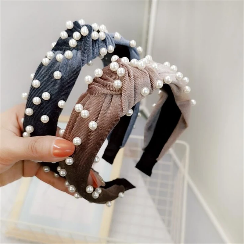 

Korean Velvet Fashion Women Girls Pearls Cross Bezel Hair Accessories Headband Female Girls Vintage Cross Hairband Ornament