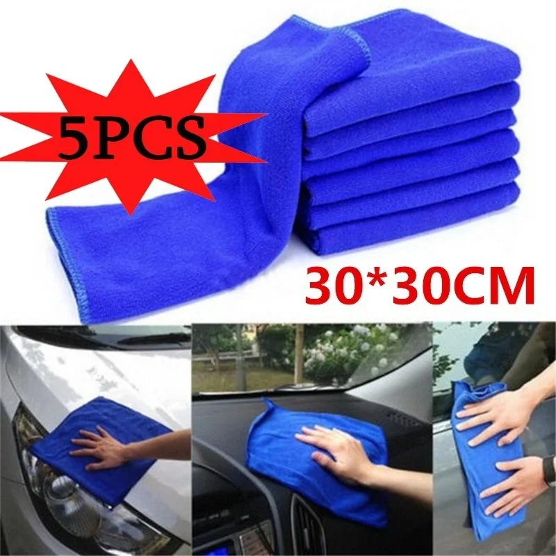 5 piezas Auto lavado de coches Toalla de microfibra automóvil Limpieza en seco paño absorbente Limpieza Automovil polaco cera limpiar trapos 30*30 cm