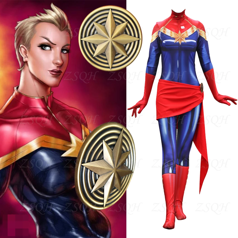 

ZSQH Captain Marvel Ms Marvel Carol Danver Cosplay Costume Women and Girls Bodysuit Halloween Suit Jumpsuits rompers