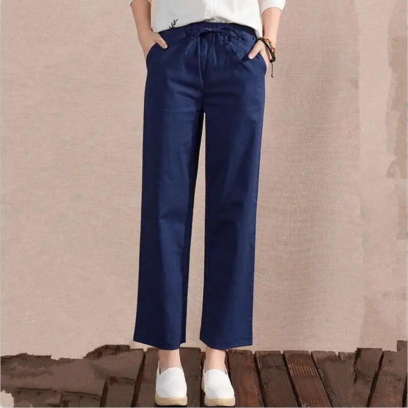

New Navy Blue Green Casual Loose Trousers 2019 Autumn Spring Vintage Solid Full Pants Plus Size M-6XL 7XL Elastic Wide Leg Pants