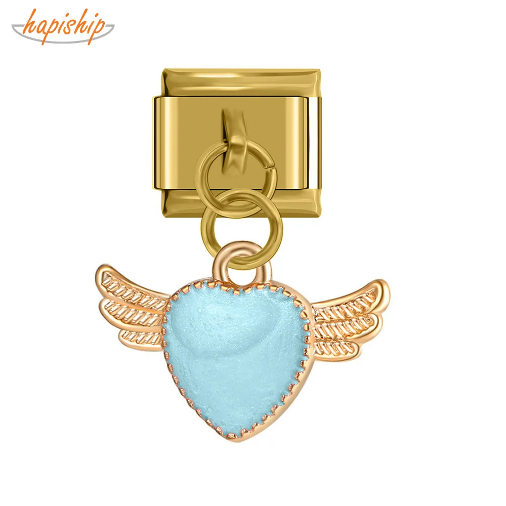 

Hapiship 2019 Original Daisy Gold Color Heart Angle Wing Italian Charm Fit 9mm Bracelet Stainless Steel Jewelry Making DJ147-G