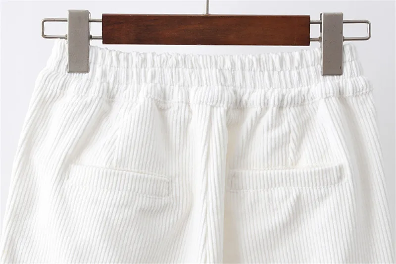 Белые Вельветовые женские брюки с эластичной резинкой на талии, женские брюки размера плюс, зимние женские повседневные штаны-шаровары, вельветовые брюки C5580