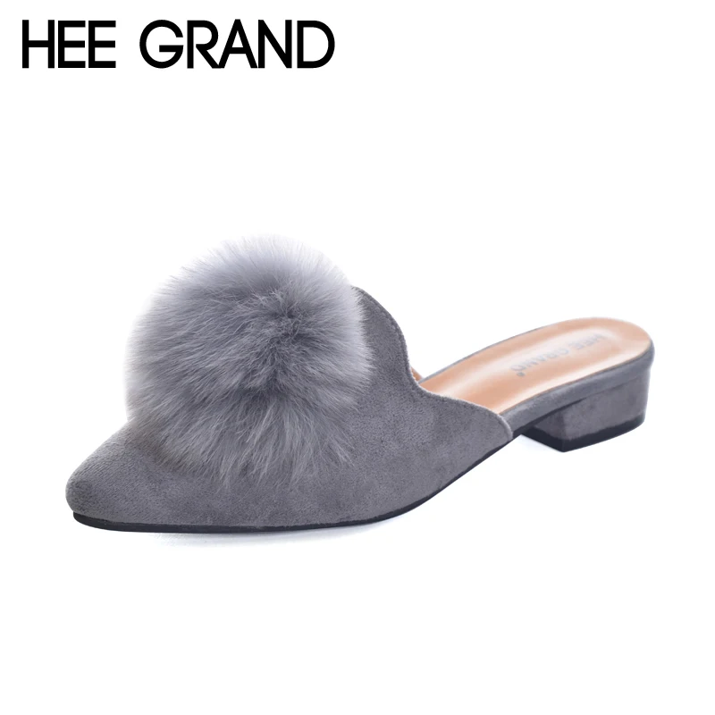

HEE GRAND Woman Mules Spring and Autumn Pumps Flock Vamp Shoes with Wool Balls Women's Shoes XWD6097