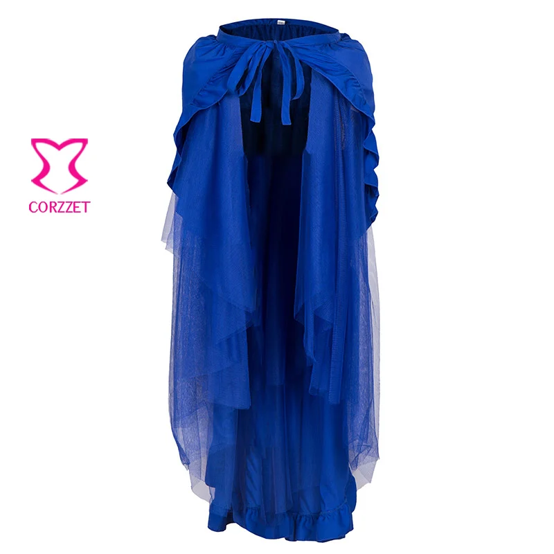 Сексуальные черные кружевные Асимметричные оборки из хлопка и сетки женские винтажные юбки плюс размер длинная юбка в готическом стиле Женская Одежда стимпанк - Цвет: Blue