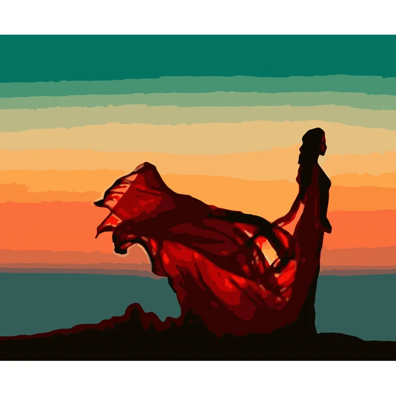 Sunset Red Skirt Figure DIY Digital Painting By Numbers Modern Wall Art Canvas Christmas Unique Gift Home Decor 40x50cm | Дом и сад