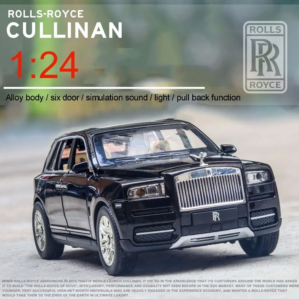 1:24 Rolls Royce Cullinan, модель автомобиля из сплава, большой размер, имитация внедорожника, металлическая модель автомобиля, светильник со звуком, вытяжка, 6 дверей