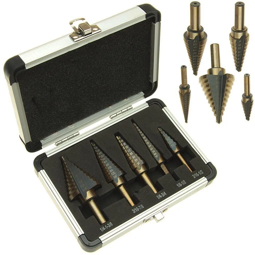

5pcs Step Drill Bit Set Hss Cobalt Multiple Hole 50 Sizes SAE Step Drills 1/4-1-3/8 3/16-7/8 1/4-3/4 1/8-1/2 3/16-1/2 Drill Bits