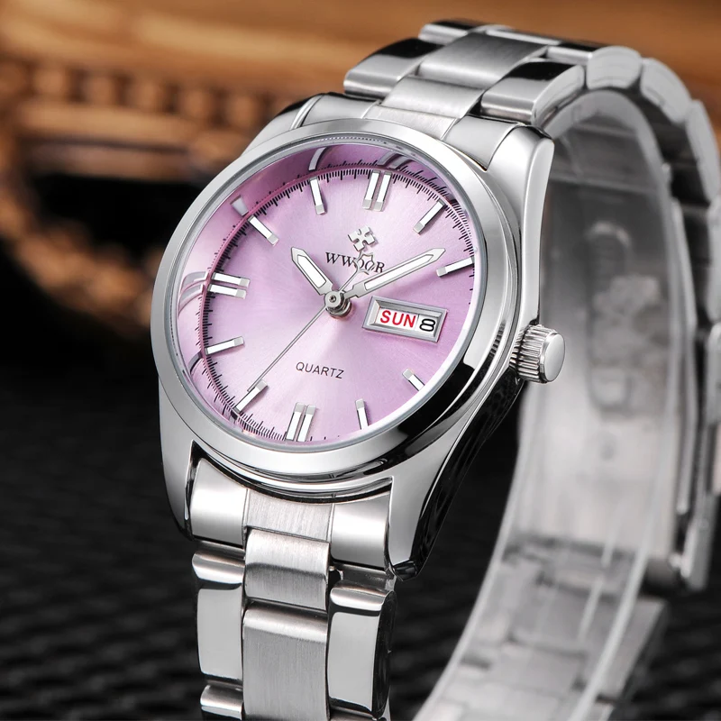 

WWOOR Brand Luxury Quartz Watch Relogio Feminino Date Day Clock Female Stainless Steel Casual Wristwatch Women