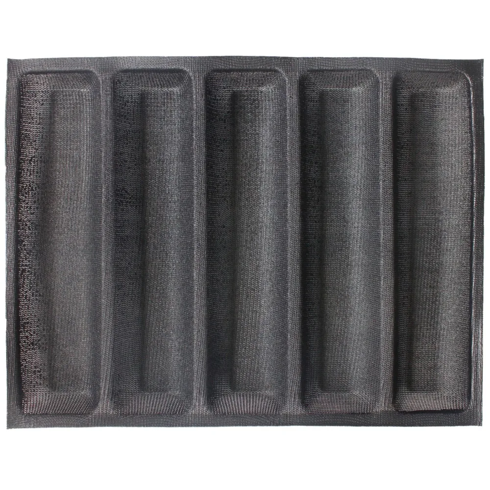 

Creacate Non-Stick Perforated Baking Mat for 12-Inch Sub Rolls, 5 Molds Non-Stick Silicone Bread Baking Liners Subway Bread Form