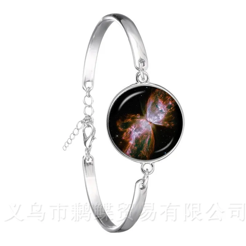 Galaxy Nebula Bracelet Glass Cabochon Solar System 18mm Dome Planet Universe Classic Silver Plated Bangle | Украшения и