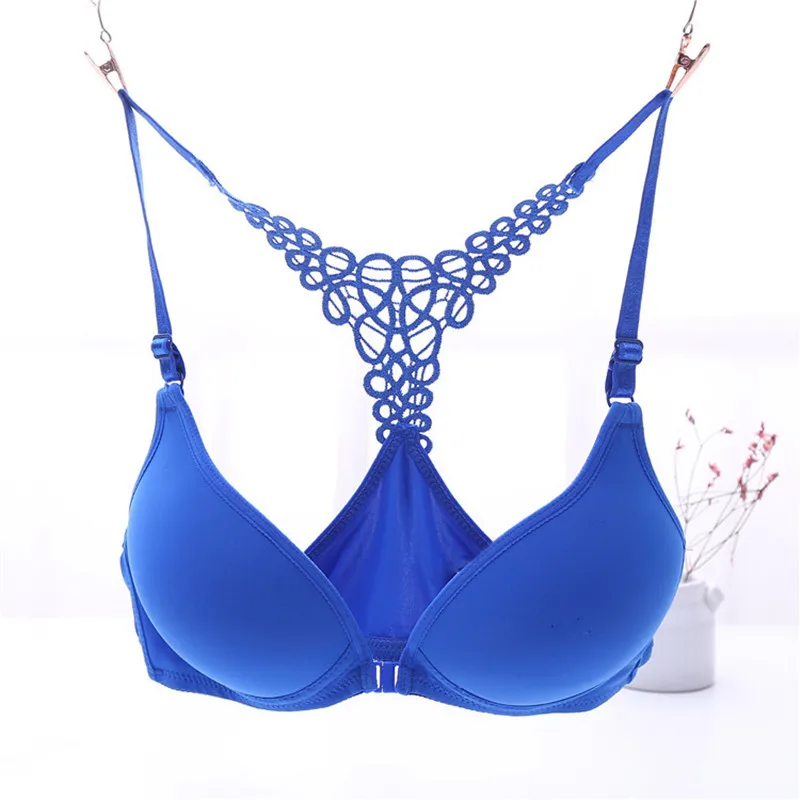 

Sexy lace lingerie front buckle beauty back girl no steel ring bra smooth pure color seamless girl student underwear