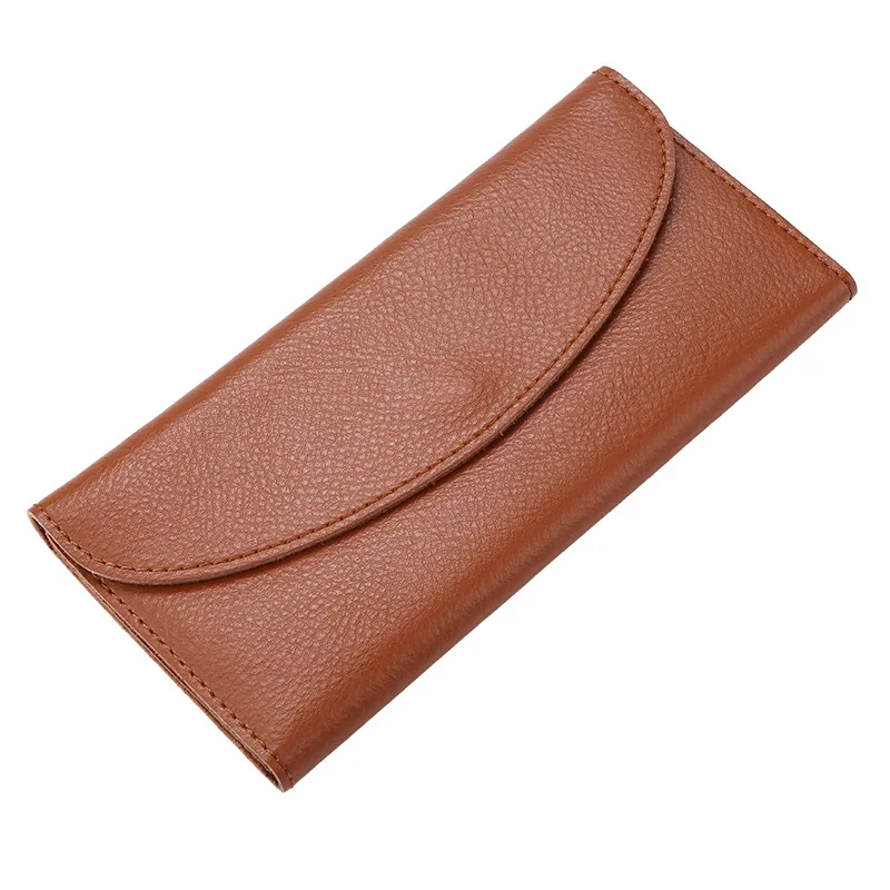 Роскошный длинный кошелек из натуральной кожи для мужчин и женщин, женский тонкий кошелек, женский клатч, сумка для денег, тонкие кошельки, монета, кредитный держатель для карт - Цвет: brown