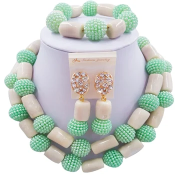 

Highly Qualified Light Green Beige Nigerian Women Wedding Crystal Jewelry Sets 2C-ZHSH-02