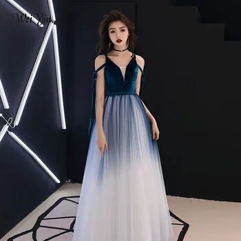 

weiyin Sexy Velour Evening Dresses Women Elegant Spaghetti Strap V-neck Long Maxi Party Evening Gowns vestido longo WY1129