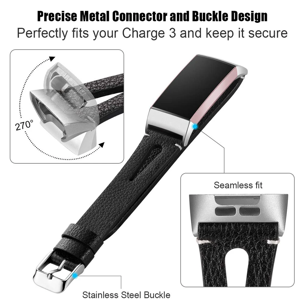 Замена ремешка из натуральной кожи для Fitbit Charge 3 Charge 3 SE черные наручные часы с ремешком для Fibit Charge 3 Small Large
