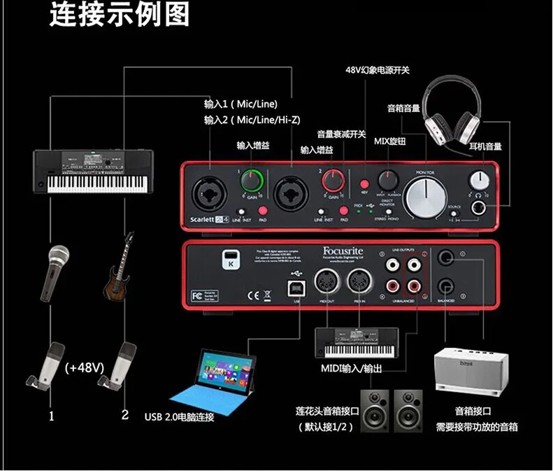 Обновленный Focusrite Scarlett 2i4 II 2-го поколения 2 В/4 Выход USB аудио интерфейс звуковая карта для студийной записи