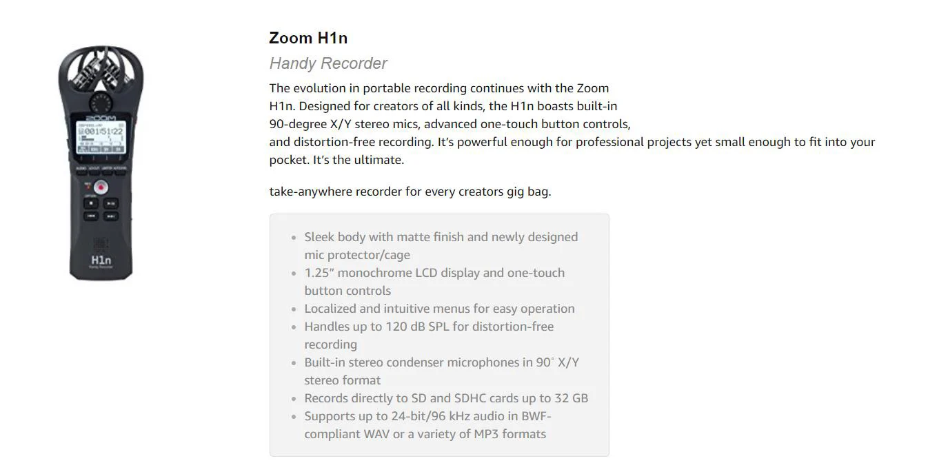 Zoom ZH1 H1 удобный портативный цифровой рекордер(черный