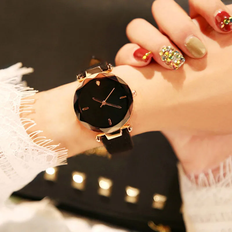 

New 1 Pcs Women Student Wrist Quartz Watch Round Dial PU Strap Adjustable for Business MV66