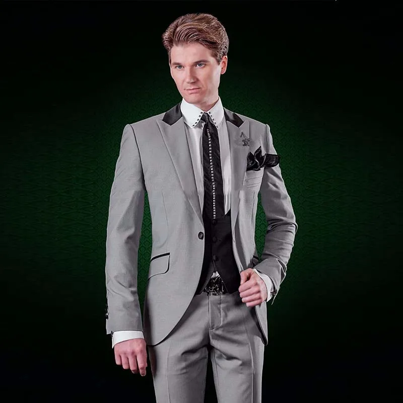 Индивидуальный заказ Серый Для мужчин Свадебный костюм Для мужчин классический костюм Формальные смокинг жениха Slim Fit мужской пиджак
