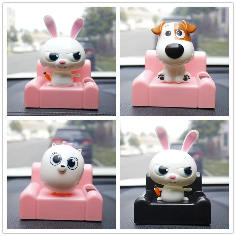 

The Secret Life of Pets Action Figure Car Toy Shaking Head Ornaments Decoratio Model Kawaii Solar Swing Pets Doll Adult Gift
