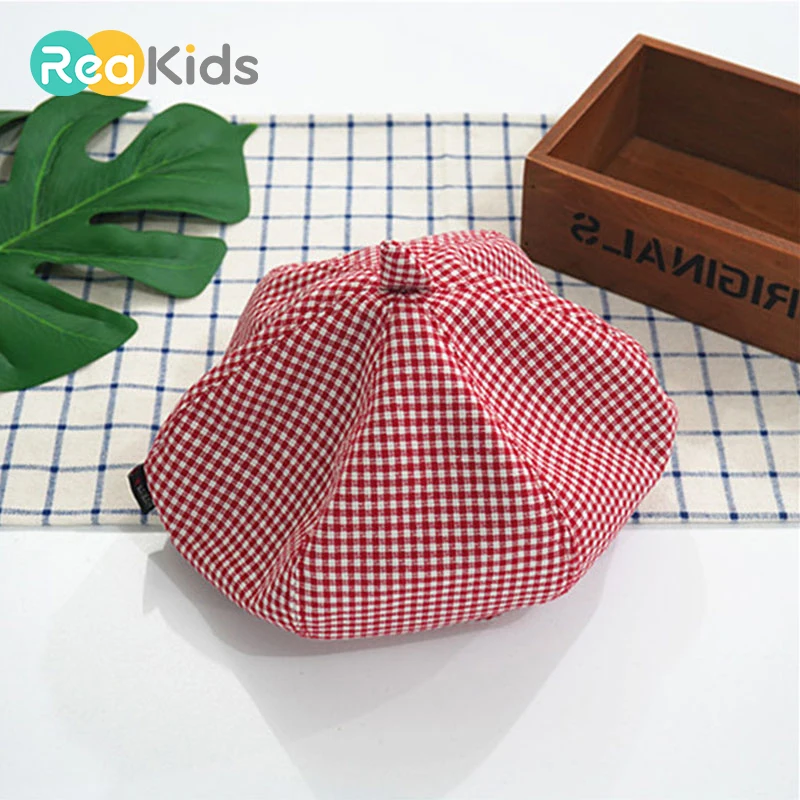 

REAKIDS Girls Plaid Beret Hat Fashion Pretty Children Beret Hat Cotton New Cap For Children Beanies Cap Girls Beret Hat