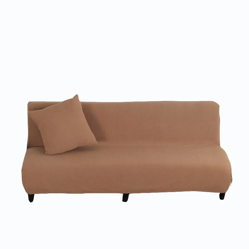 Image Brown Universal Stretch Armless Couch Sofa Covers Anti slip Knitted Fabric Solid Color Sofa Bed Covers Elastic Slipcovers