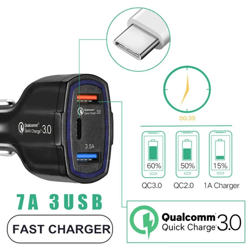 Автомобильное зарядное устройство USB Quick Charge 3,0 для iPhone X samsung S10 Xiaomi Mi 9, автомобильное зарядное устройство для быстрой зарядки QC 3,0, автомобильное зарядное устройство