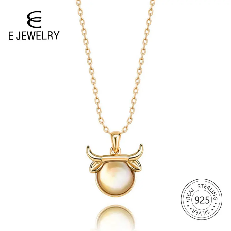 

E Jewelry Solid 925 Sterling Silver Pendant Necklace Taurus Constellation Zodiac Yellow Crystal Shell pendant Gift for Women New