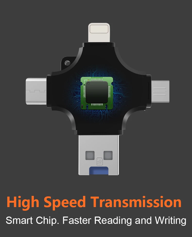 4 в 1 USB 3,0 кард-ридер type-C/micro/USB IOS TF кард-ридер для освещения Android Поддержка высокоскоростного расширения TF карт