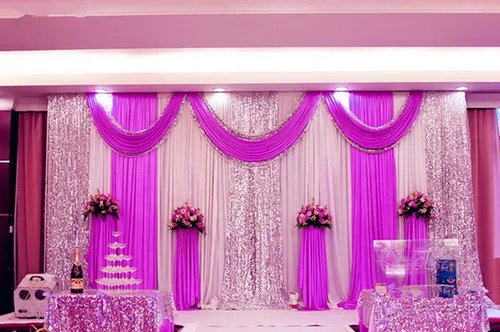 Экспресс 3x6 метров ледяной шелк белый и серебряный блестки свадебные сцены декорации Романтические свадебные занавески с swag - Цвет: fushia
