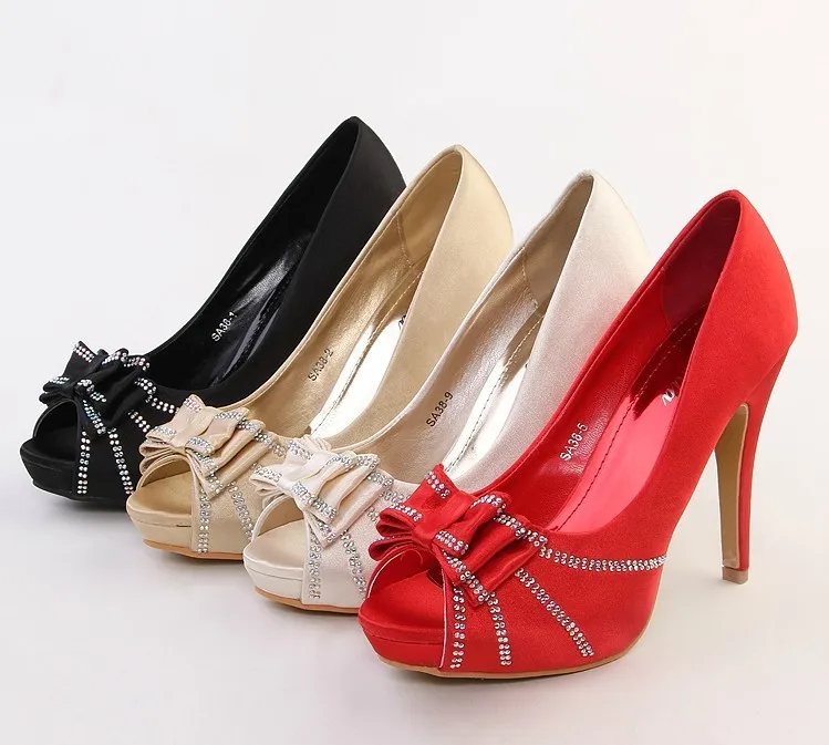 

2018 New Style Satin Peep Toe High Heel Bridal Shoes Platform Single Shoes Lady Evening Party Banquet Pumps For Woman Size 34-40