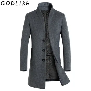 

2019 Winter Men's Wool Coat Slim Fit Men Middle Long Coats And Jackets Solid Color Men's Wool Coat Jackets Outerwear Trench