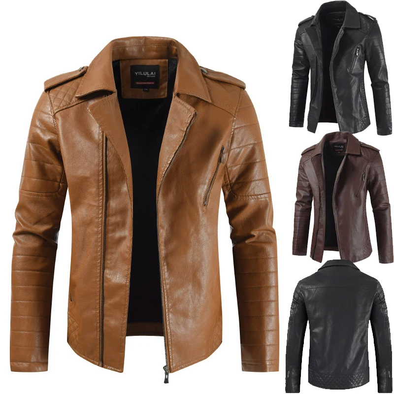 Черная кожаная мужская куртка цвета хаки Deri Mont Erkek винтажная Chaqueta Moto Hombre