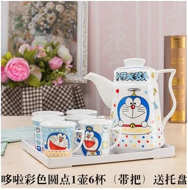 6cup 1kettle 1tray Doraemon, набор керамических чайников для красоты, кружка, кофейная чашка, портативный чайный горшок, набор чайников, чайный набор, чашка, чайник для воды, подарок, украшение дома - Цвет: 6cup 1kettle 1tray